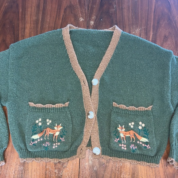 Women XL FairyCore Fox  Forest Knit Cardigan Embroidered Nature GrandmaCore - Picture 2 of 4